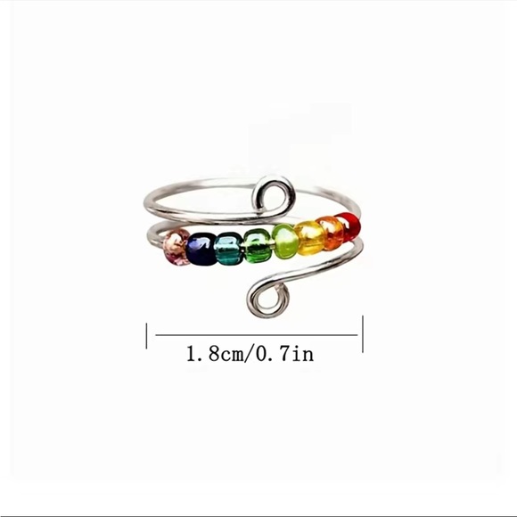 Rainbow Beads Rotatable Fidget Silver Color Rotate Stainless Steel Ring - Picture 4 of 6